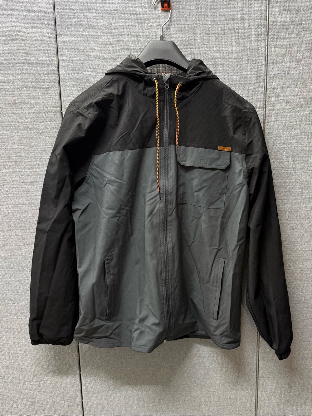 Men's Two-Tone Hooded Windbreaker Jacket - Black & Gray